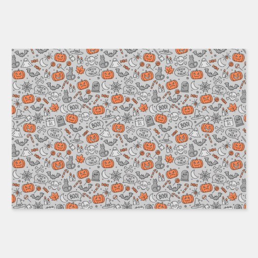 Schattigee Kinder Halloween Doodle Pattern Inpakpapier Vel (Voorkant 3)