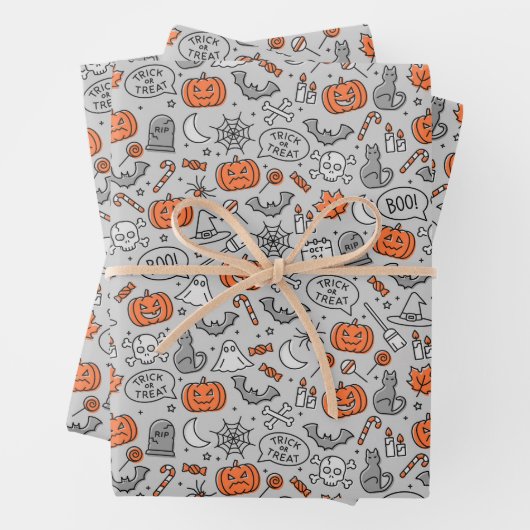 Schattigee Kinder Halloween Doodle Pattern Inpakpapier Vel (In situ)