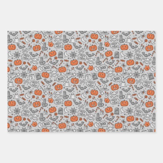 Schattigee Kinder Halloween Doodle Pattern Inpakpapier Vel (Voorkant)