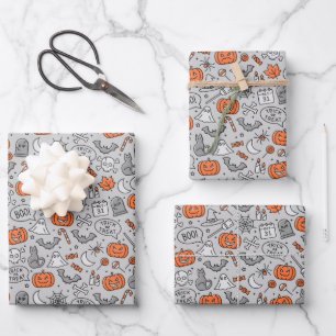 Schattigee Kinder Halloween Doodle Pattern Inpakpapier Vel