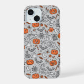 Schattigee Kinder Halloween Doodle Pattern iPhone 15 Case (Achterkant)