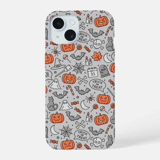 Schattigee Kinder Halloween Doodle Pattern iPhone 15 Case (Achterkant)