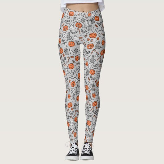 Schattigee Kinder Halloween Doodle Pattern Leggings (Voorkant)
