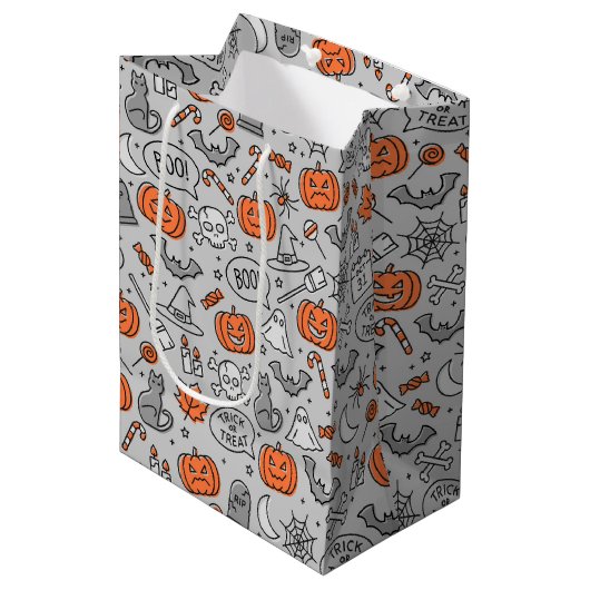 Schattigee Kinder Halloween Doodle Pattern Medium Cadeauzakje (Voorkant Gekanteld)