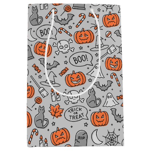 Schattigee Kinder Halloween Doodle Pattern Medium Cadeauzakje (Voorkant)