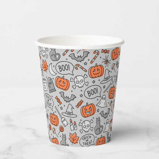 Schattigee Kinder Halloween Doodle Pattern Papieren Bekers (Achterkant)