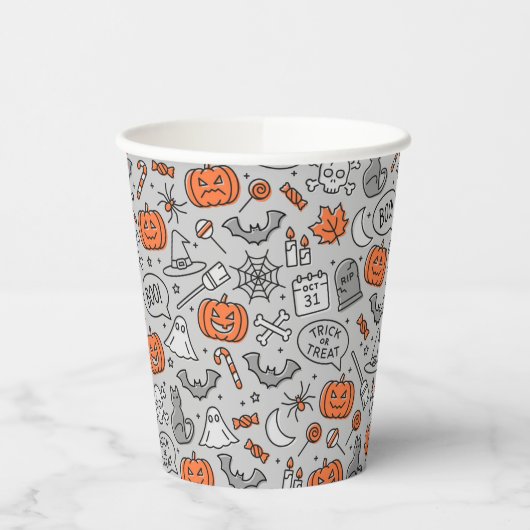 Schattigee Kinder Halloween Doodle Pattern Papieren Bekers (Links)