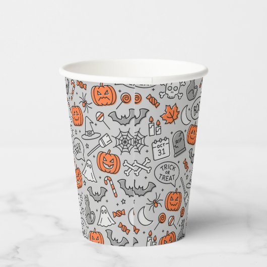 Schattigee Kinder Halloween Doodle Pattern Papieren Bekers (Rechts)