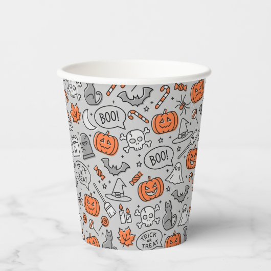 Schattigee Kinder Halloween Doodle Pattern Papieren Bekers (Voorkant)
