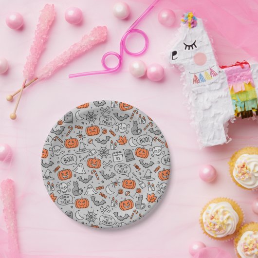 Schattigee Kinder Halloween Doodle Pattern Papieren Bordje (Feest)