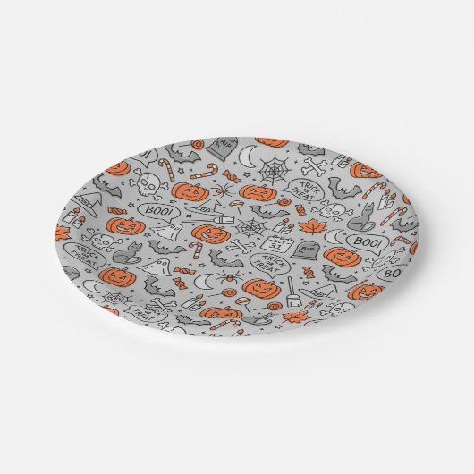Schattigee Kinder Halloween Doodle Pattern Papieren Bordje (Gekanteld)