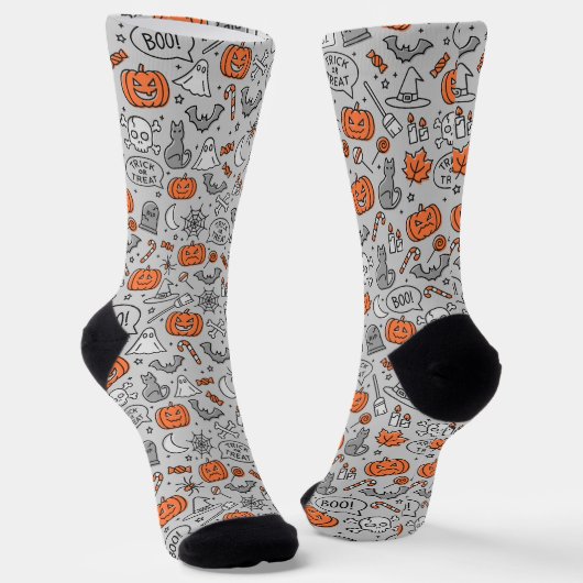Schattigee Kinder Halloween Doodle Pattern Sokken (Gebogen)