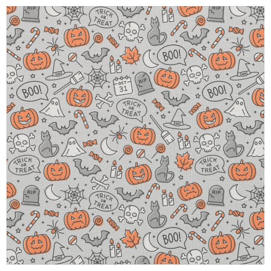 Schattigee Kinder Halloween Doodle Pattern Stof (Close Up)