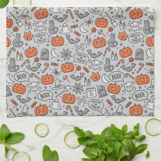 Schattigee Kinder Halloween Doodle Pattern Theedoek (Gevouwen)