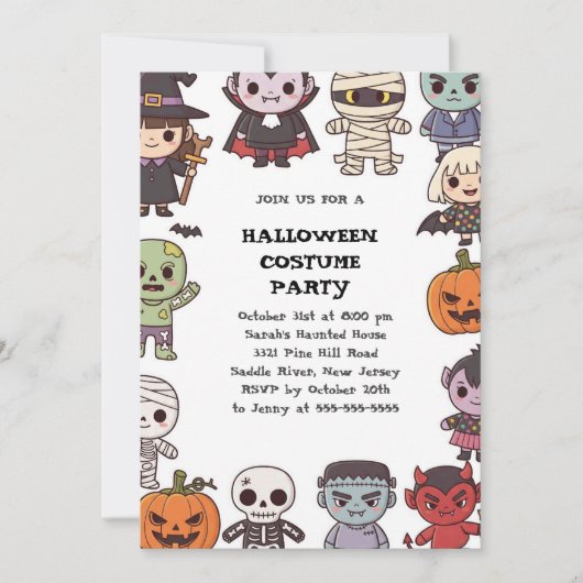Schattigee Kinder Halloween Invitation Sjabloon | Kaart (Voorkant)