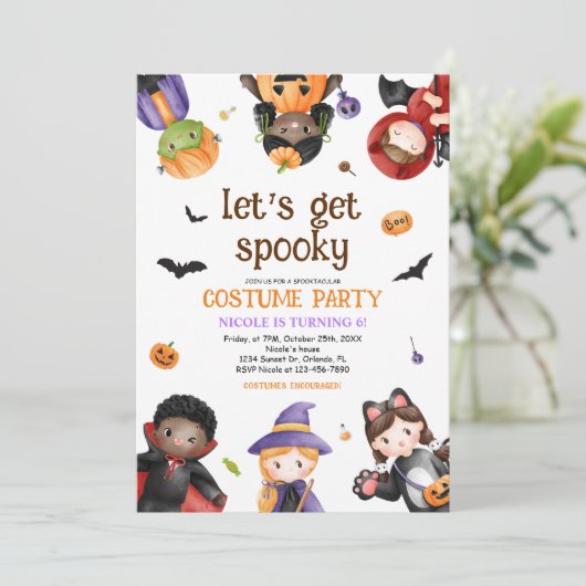 Schattigee Kinder Halloween Kostuum Feest Verjaard Kaart (Staand voorkant)