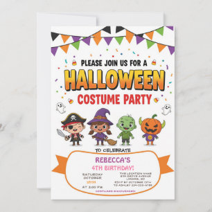 Schattigee Kinder Halloween Kostuum Party Invitati Kaart