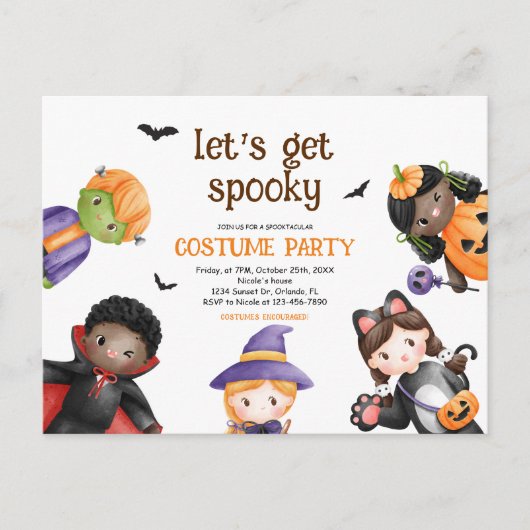 Schattigee Kinder Halloween Kostuum Party Spooky Uitnodiging Briefkaart (Voorkant)