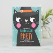 Schattigee Kinder Halloween Party Witches Cat Spoo Kaart (Staand voorkant)