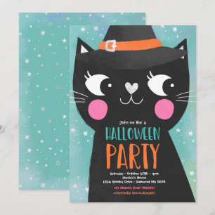 Schattigee Kinder Halloween Party Witches Cat Spoo Kaart