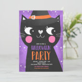 Schattigee Kinder Halloween Party Witches Cat Spoo Kaart (Staand voorkant)