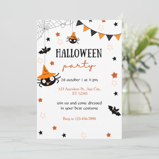 Schattigee Kinder Halloween Party Zwart Sinaasappe Kaart (Staand voorkant)