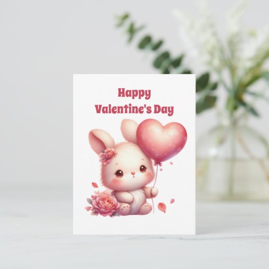 Schattigee kinder Happy Valentine's Day Bunny Feestdagenkaart (Staand voorkant)