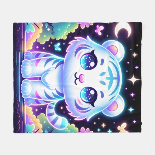 Schattigee Kinder holografische witte tijger | Fleece Deken (Voorkant (Horizontaal))