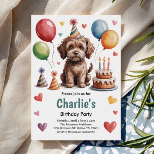 Schattigee Kinder hond verjaardagsfeestje Kaart