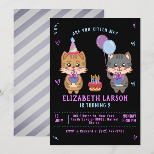 Schattigee Kinder Kat Meisje Funny Cat Kitten Verj Kaart (Voorkant / Achterkant)