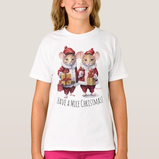 Schattigee Kinder Kerst Dier Muizen Kinderen Feest T-shirt (Voorkant)