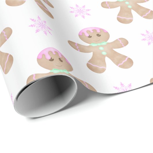 Schattigee Kinder Kerst Gingerbread Cookie Pattern Cadeaupapier (Rol Hoek)