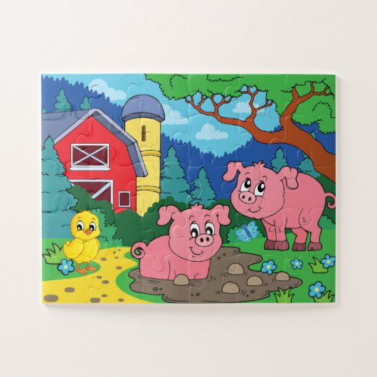 Schattigee Kinder Kleurrijke Boerderijen Homestead Legpuzzel (Horizontaal)
