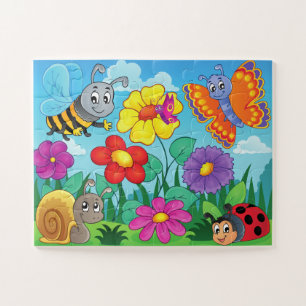 Schattigee Kinder kleurrijke insecten en bloemen Legpuzzel