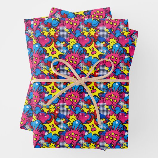 Schattigee kinder komische pop tegelpatroon inpakpapier vel (In situ)