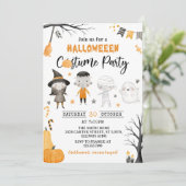 Schattigee Kinder kostuum Halloween Party Invitati Kaart (Staand voorkant)