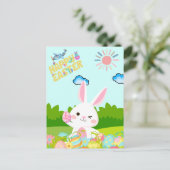 Schattigee Kinder Natuur Green Bunny Egg Happy Eas Feestdagenkaart (Staand voorkant)