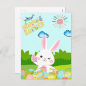 Schattigee Kinder Natuur Green Bunny Egg Happy Eas Feestdagenkaart (Voorkant / Achterkant)