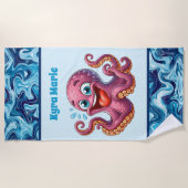 Schattigee kinder octopus Voeg naam toe Strandlaken (Voorkant)