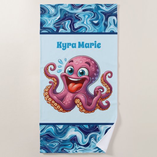 Schattigee kinder octopus Voeg naam toe Strandlaken (Voorkant)