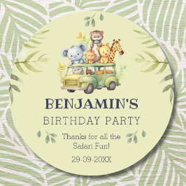 Schattigee Kinder Oerwoud Safari Verjaardag Dank u Ronde Sticker