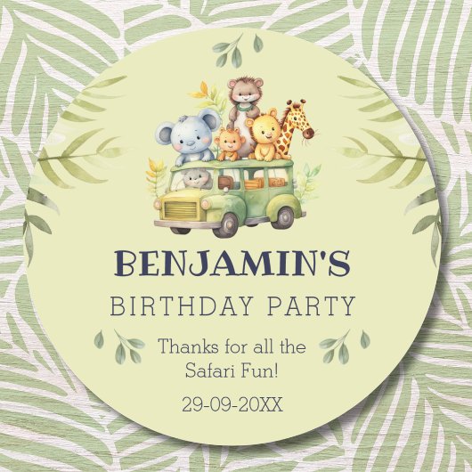 Schattigee Kinder Oerwoud Safari Verjaardag Dank u Ronde Sticker