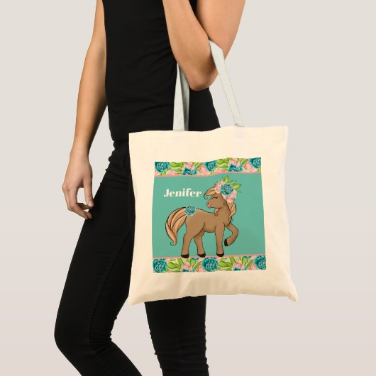 Schattigee kinder paardenliefhebbers Naam toevoege Tote Bag (Voorkant (product))