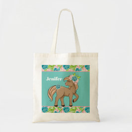 Schattigee kinder paardenliefhebbers Naam toevoege Tote Bag