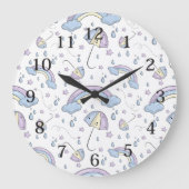 Schattigee Kinder Paarse Regenboog achtergrond Grote Klok (Voorkant)