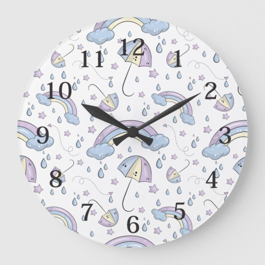 Schattigee Kinder Paarse Regenboog achtergrond Grote Klok (Voorkant)
