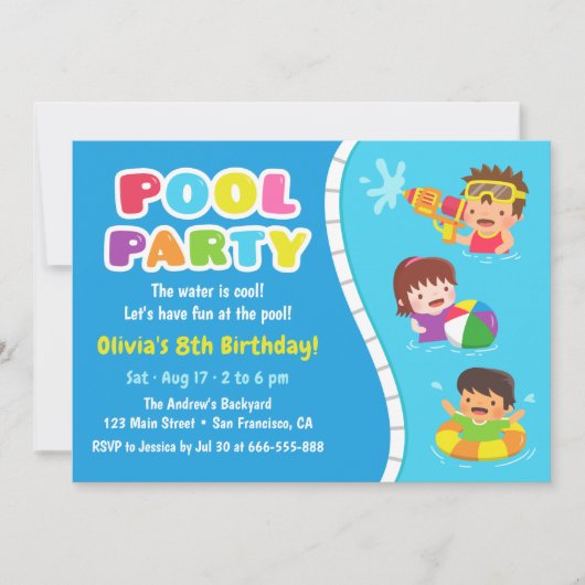 Schattigee Kinder Pool Party Leuke verjaardagsuitn Kaart (Voorkant)