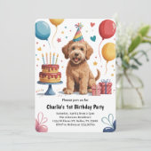 Schattigee Kinder puppy hond 1e verjaardagsfeestje Kaart (Staand voorkant)