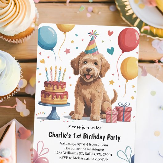 Schattigee Kinder puppy hond 1e verjaardagsfeestje Kaart