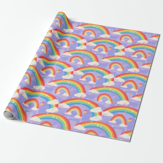 Schattigee Kinder Regenbogen en Wolken Herhalend P Cadeaupapier (Uitgerold)